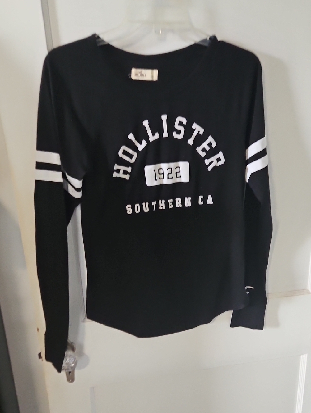 Hollister Black Long Sleeve Varsity Graphic Tee